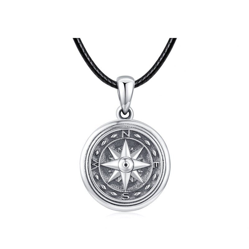 Collana con medaglione personalizzato in argento sterling con catena a corda nera-1