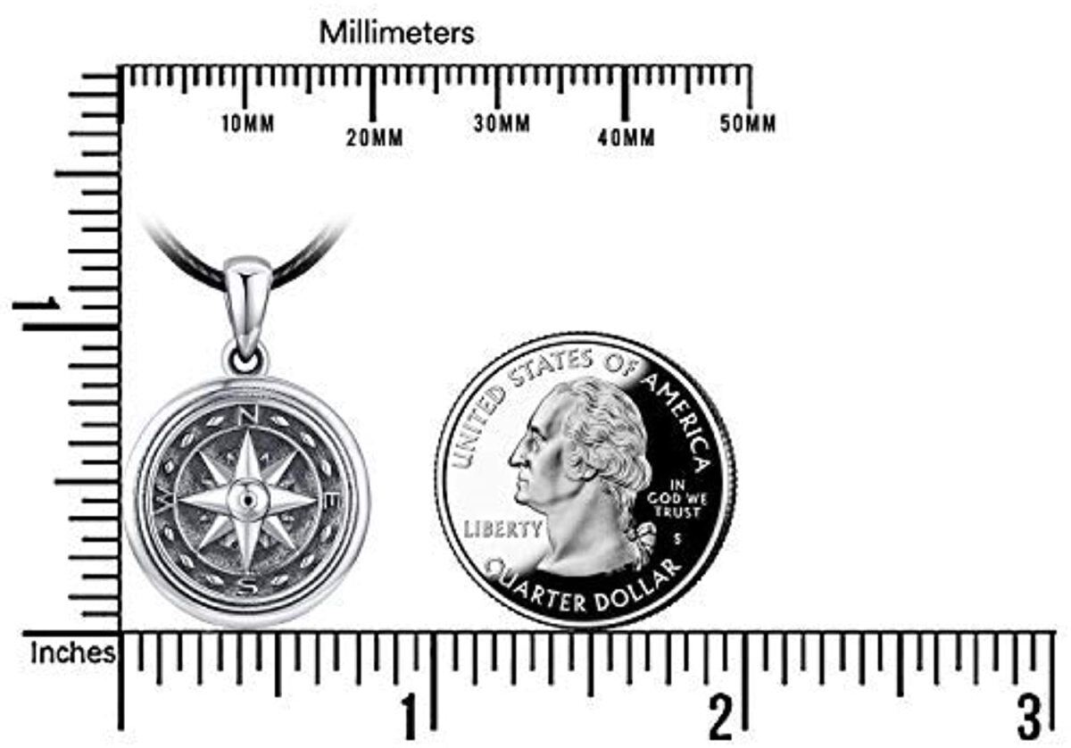 Sterling Silber Kompass personalisierte Foto Medaillon Halskette mit schwarzem Seil Kette-3