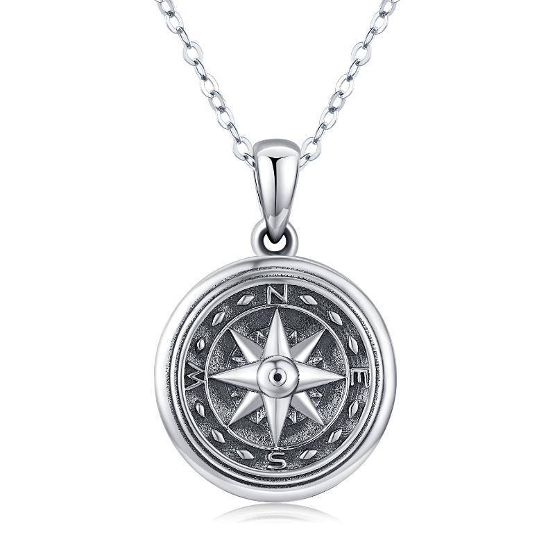 Collana con medaglione con foto personalizzata con bussola in argento sterling-1