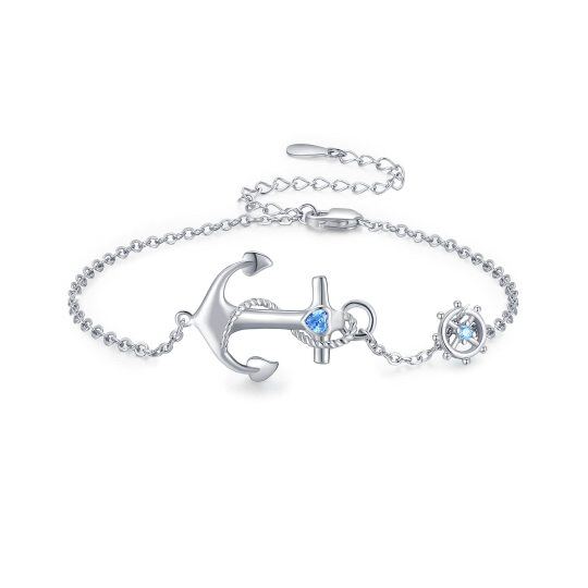 Sterling Silver Cubic Zirconia Compass & Rudder Pendant Bracelet