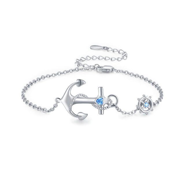 Sterling Silver Cubic Zirconia Compass & Rudder Pendant Bracelet-5