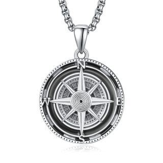 Sterling Silver Compass Stainless Steel Rolo Chain Pendant Necklace for Men-6