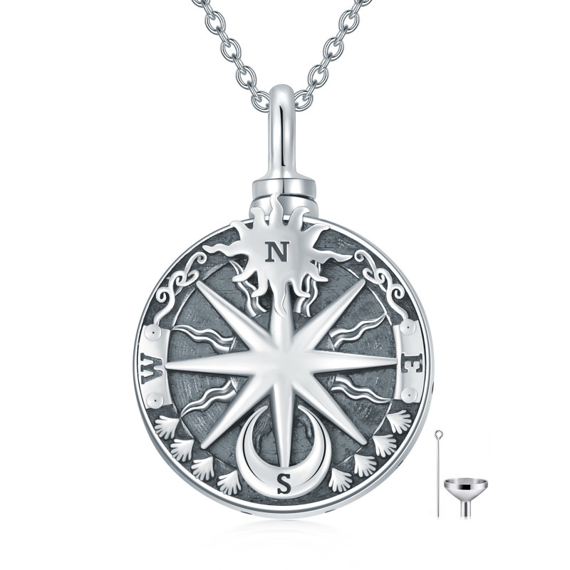 Sterling Silver Compass Sun & Moon Urn Necklace for Ashes-10