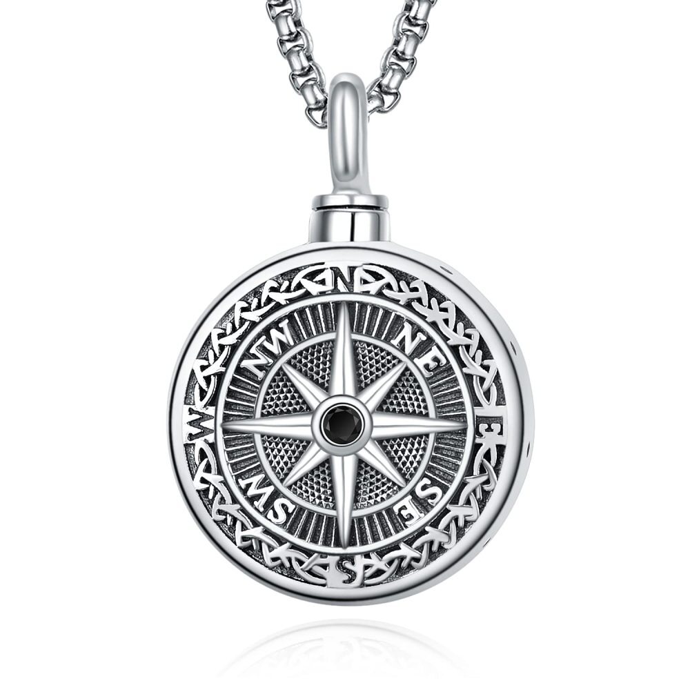Urna de cenizas con brújula de plata de ley para hombre-1