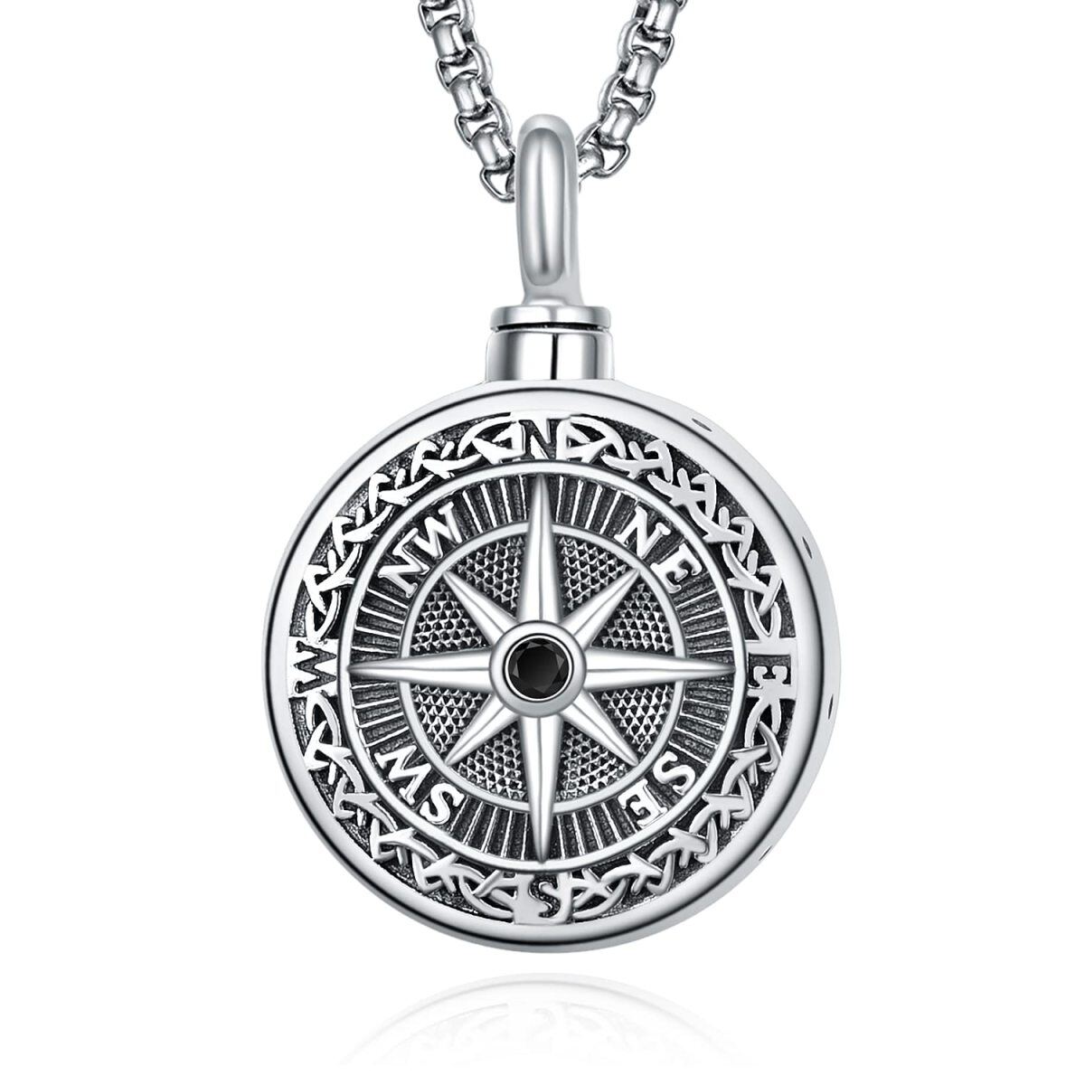 Sterling Silver Compass Urn Necklace For Ashes For Men-1