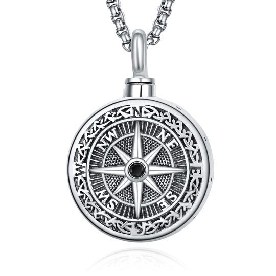 Collana con urna con bussola in argento sterling per ceneri da uomo