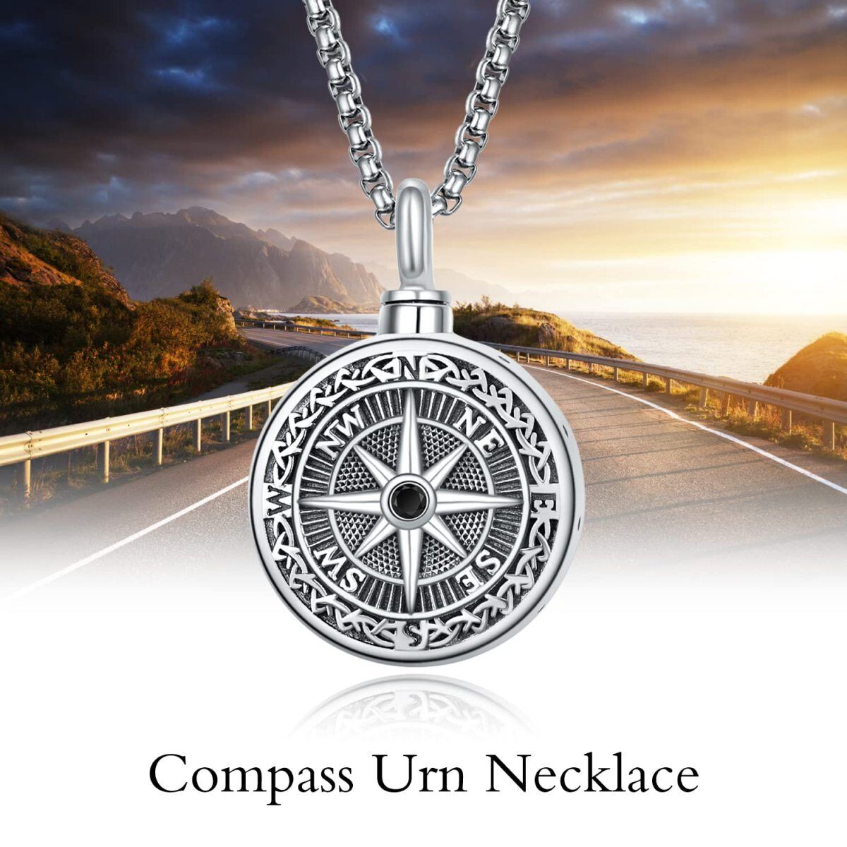 Sterling Silver Compass Urn Necklace For Ashes For Men-4