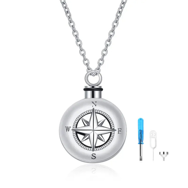 Sterling Silver Compass Urn Necklace for Ashes-14