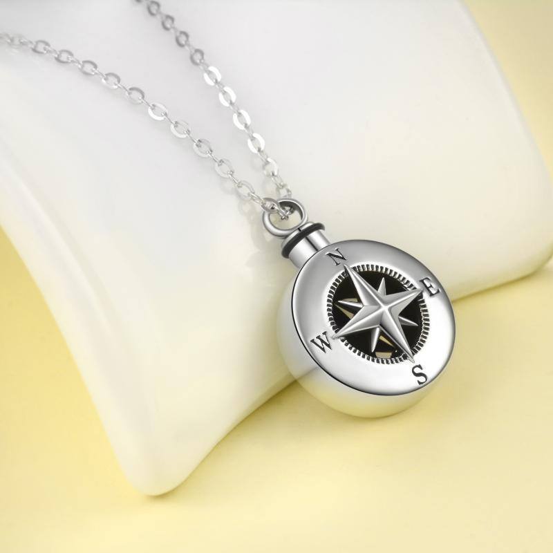 Sterling Silver Compass Urn Necklace for Ashes-3