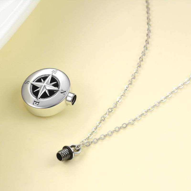 Sterling Silver Compass Urn Necklace for Ashes-4