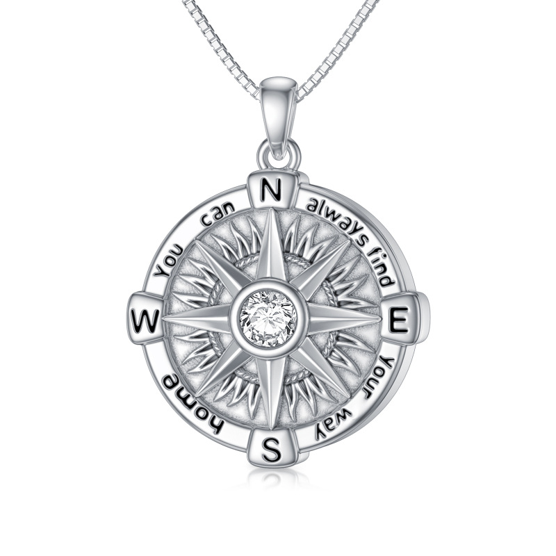 Sterling Silver Cubic Zirconia Compass Urn Necklace for Ashes-2
