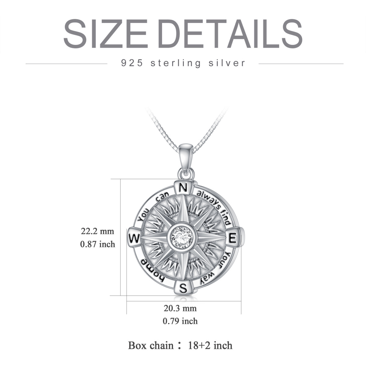 Collier en argent sterling pour cendres avec boussole en zircon cubique-5