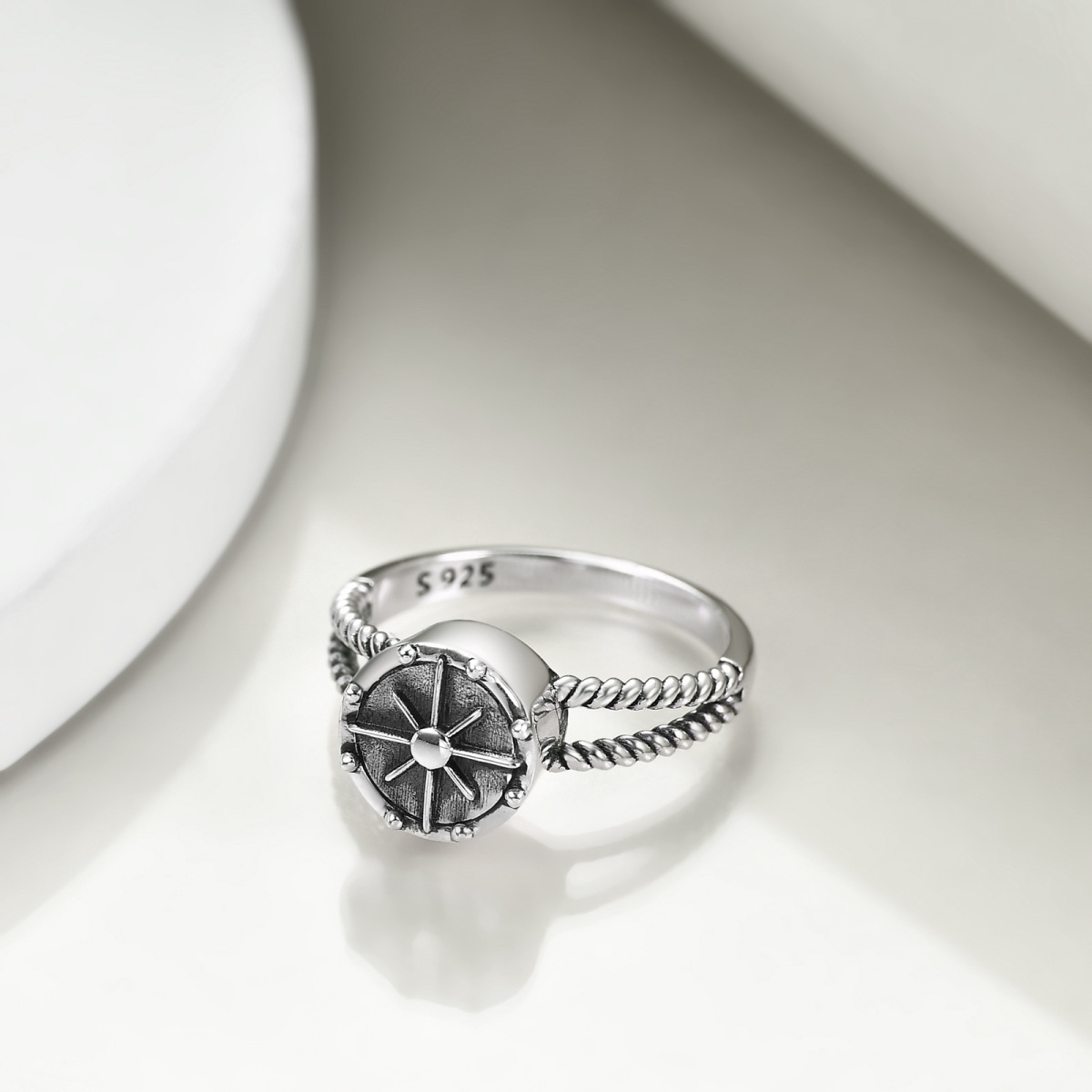 Sterling Silver Compass Urn Ring-4