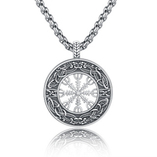 Sterling Silver Compass & Viking Rune Pendant Necklace-26