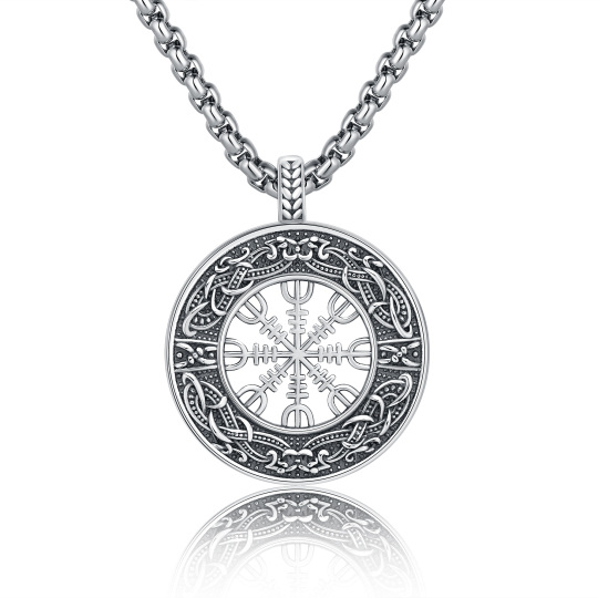 Collier en argent sterling avec pendentif boussole et runes vikings