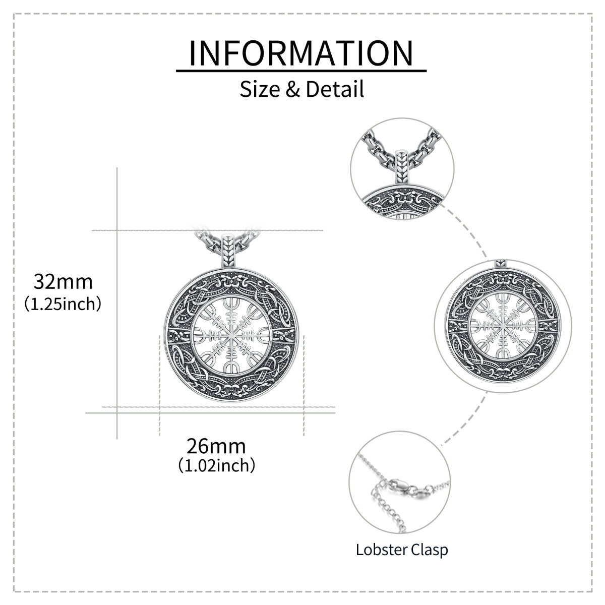 Sterling zilveren kompas & Viking runen hanger ketting-5