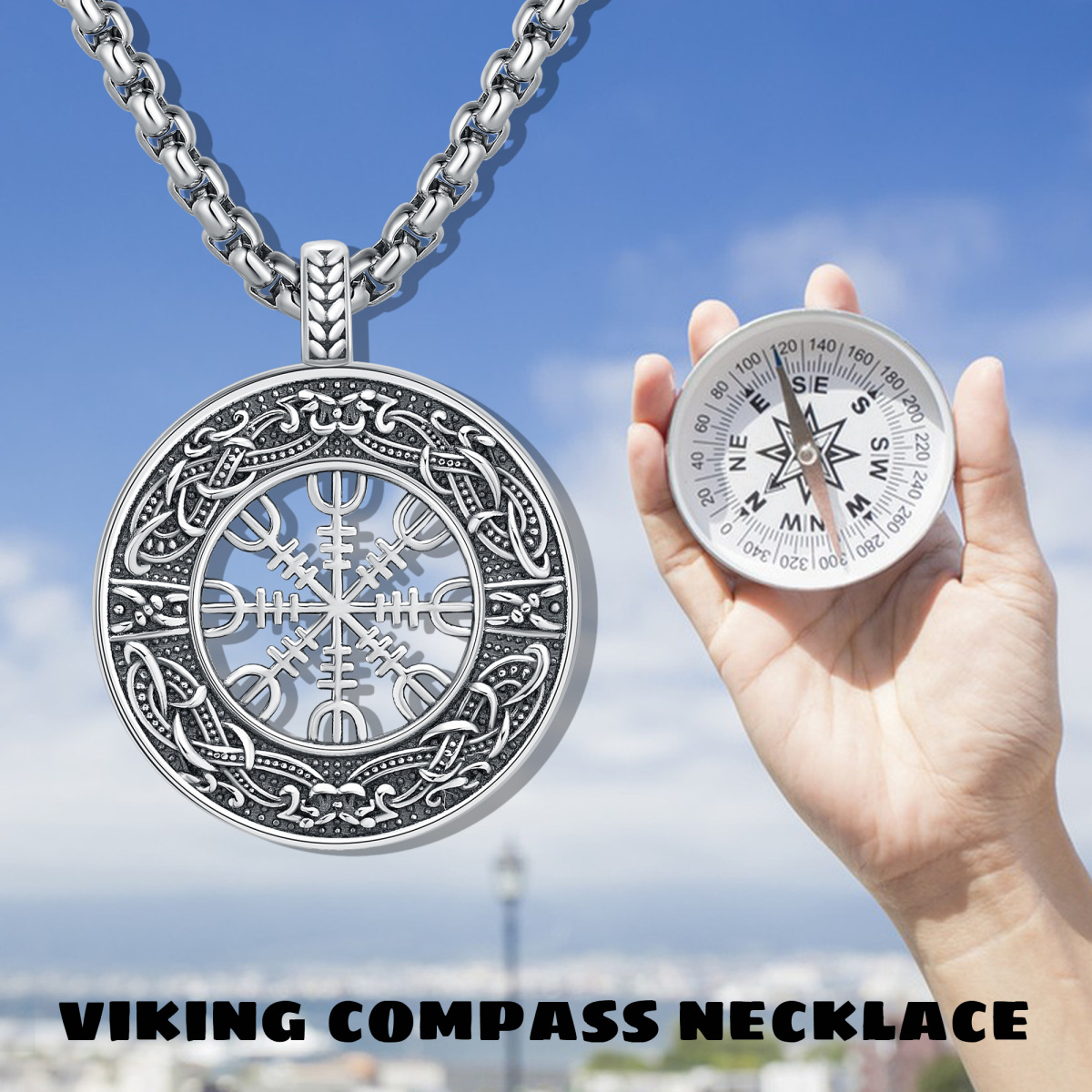 Colar de bússola viking de prata esterlina 925 como presente para mulheres-6