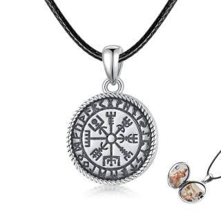 Sterling Silver Compass & Viking Rune Personalized Photo Locket Necklace-54