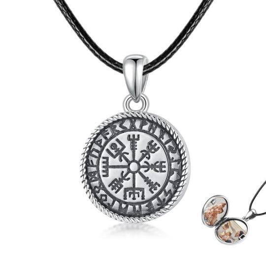 Sterling Silver Compass & Viking Rune Personalized Photo Locket Necklace-5