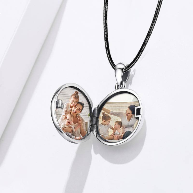 Sterling Silver Compass & Viking Rune Personalized Photo Locket Necklace-4