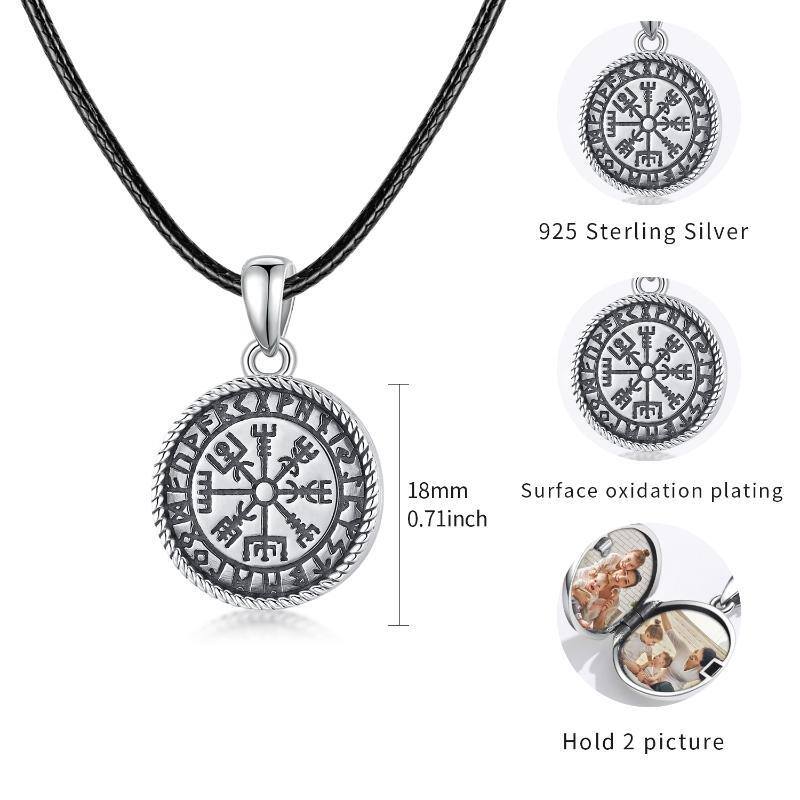 Sterling Silver Compass & Viking Rune Personalized Photo Locket Necklace-5