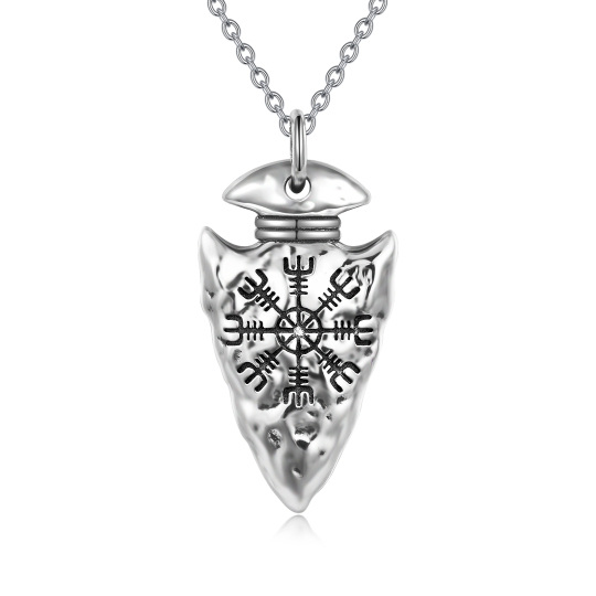 Collana con ciondolo a forma di bussola e testa di lancia vichinga in argento sterling per uomo