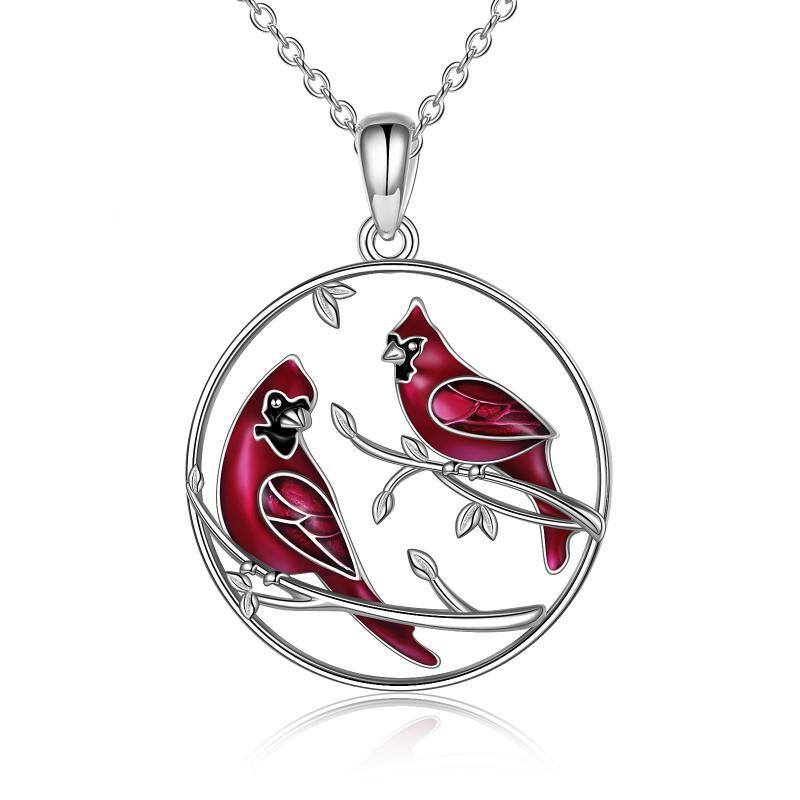 Collana con ciondolo a forma di coppia di cardinali in argento sterling-1