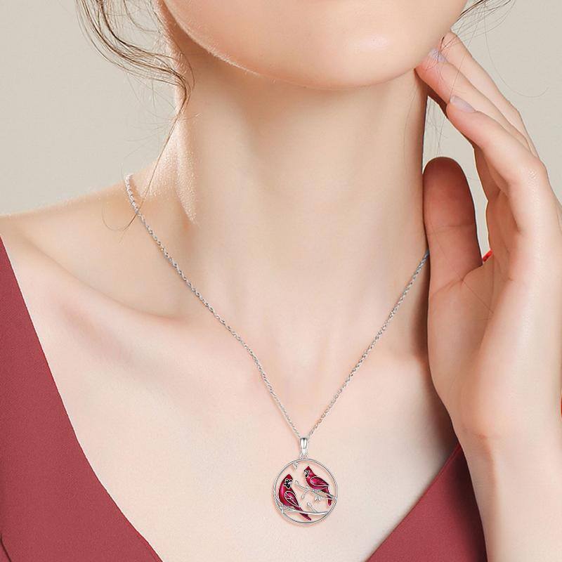 Sterling Silver Couple Cardinal Pendant Necklace-2