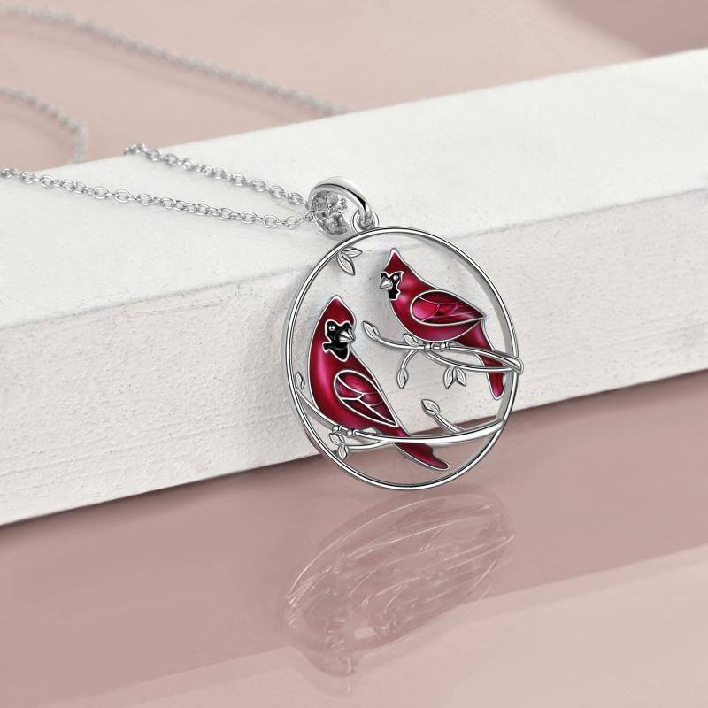 Sterling Silver Couple Cardinal Pendant Necklace-3