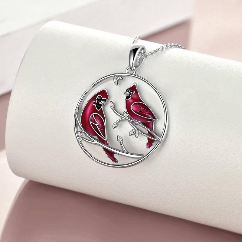 Sterling Silver Couple Cardinal Pendant Necklace-4