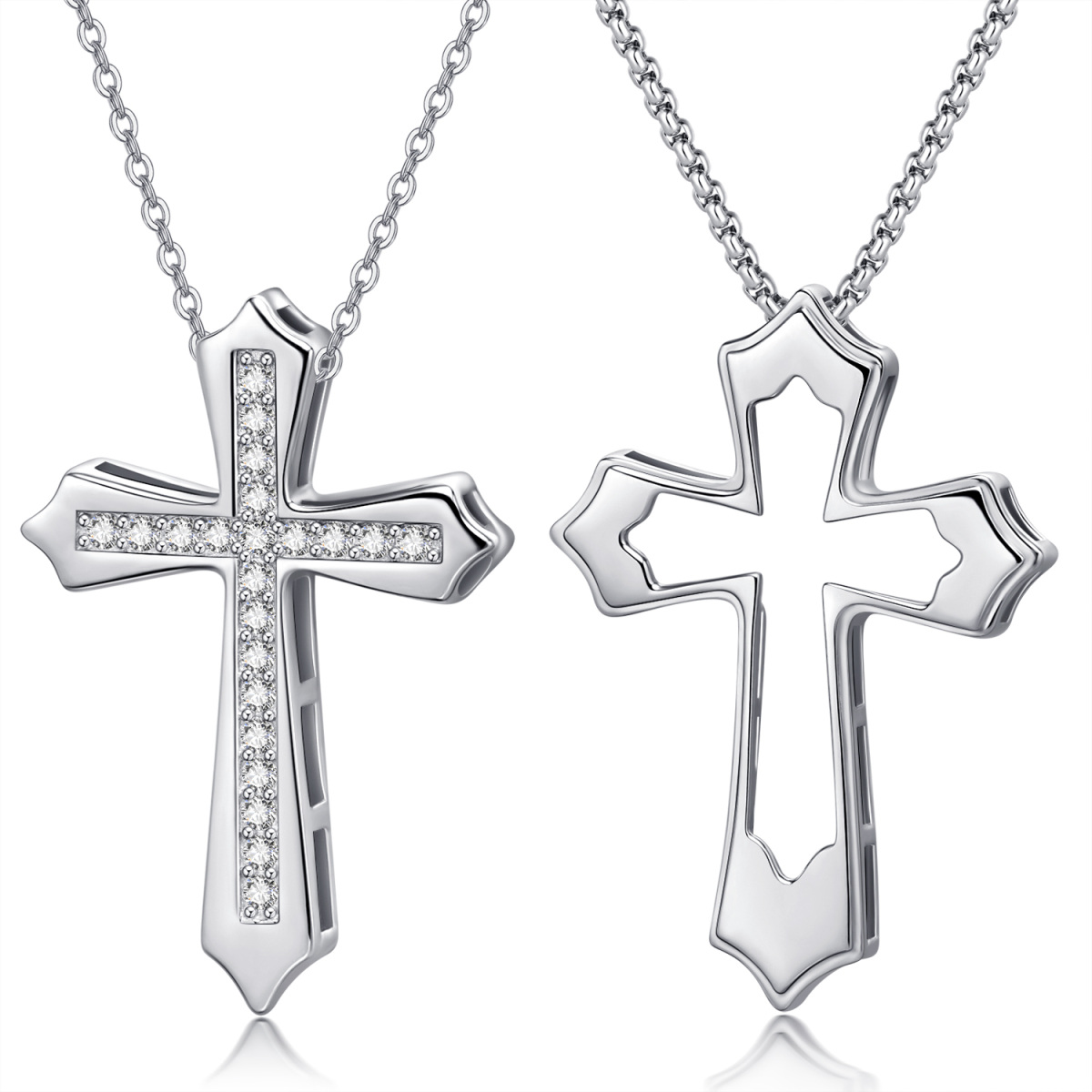 Sterling Silver Cubic Zirconia Couple Cross Pendant Necklace for Men Women-1