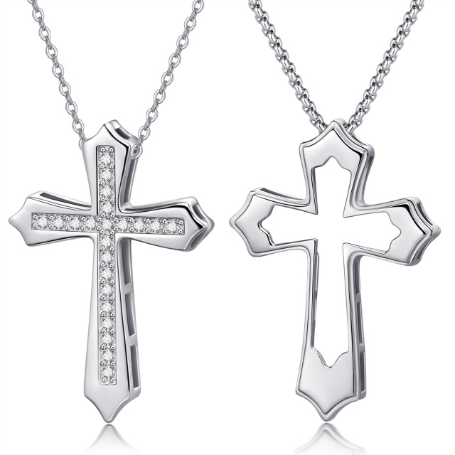 Collier en argent sterling avec pendentif croix de couple en zirconium cubique pour hommes et femmes-1