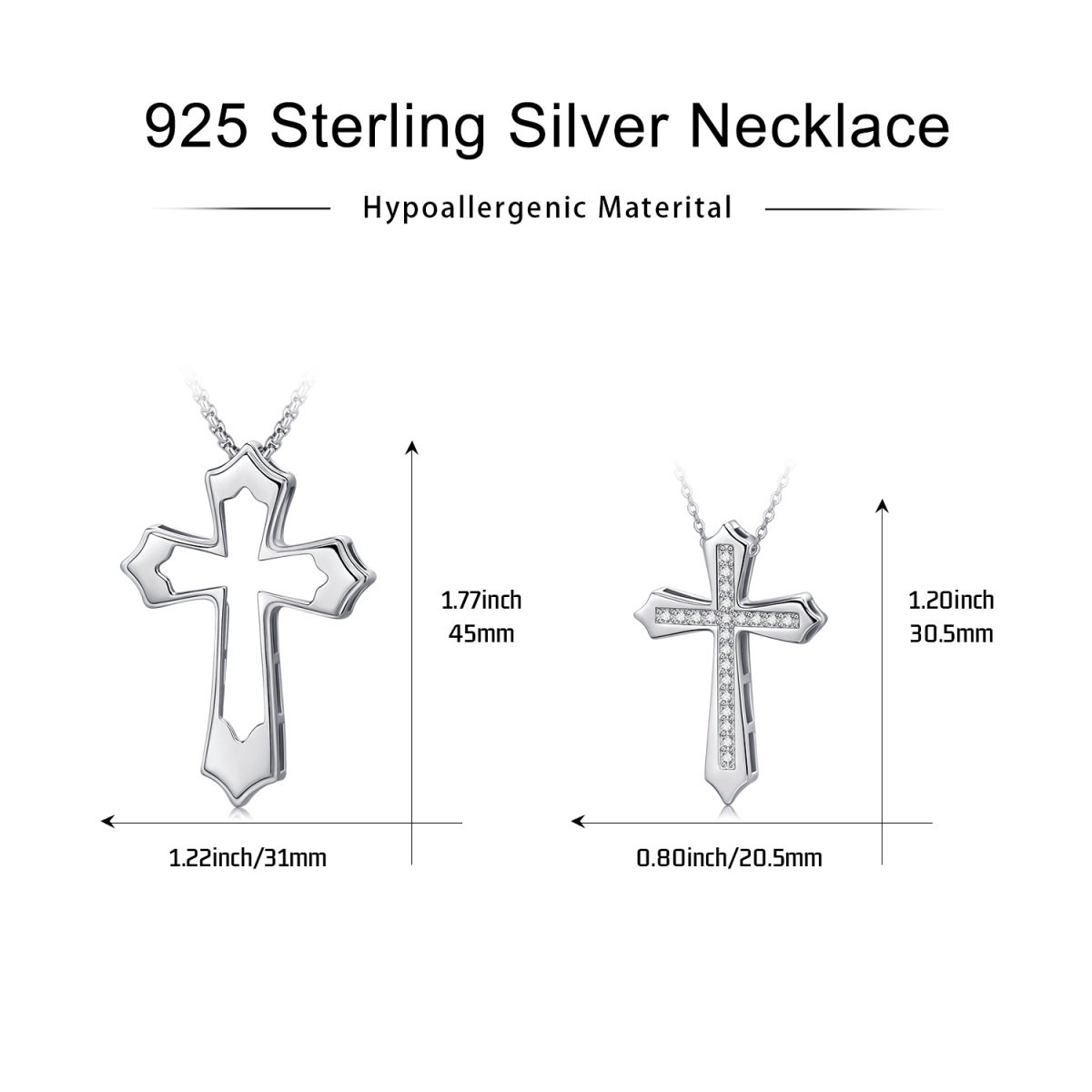 Collier en argent sterling avec pendentif croix de couple en zirconium cubique pour hommes et femmes-7