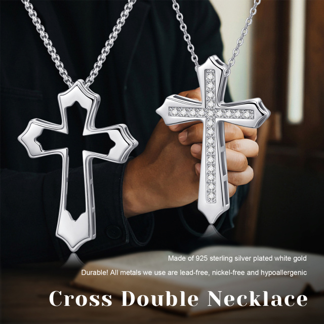 Collier en argent sterling avec pendentif croix de couple en zirconium cubique pour hommes et femmes-8