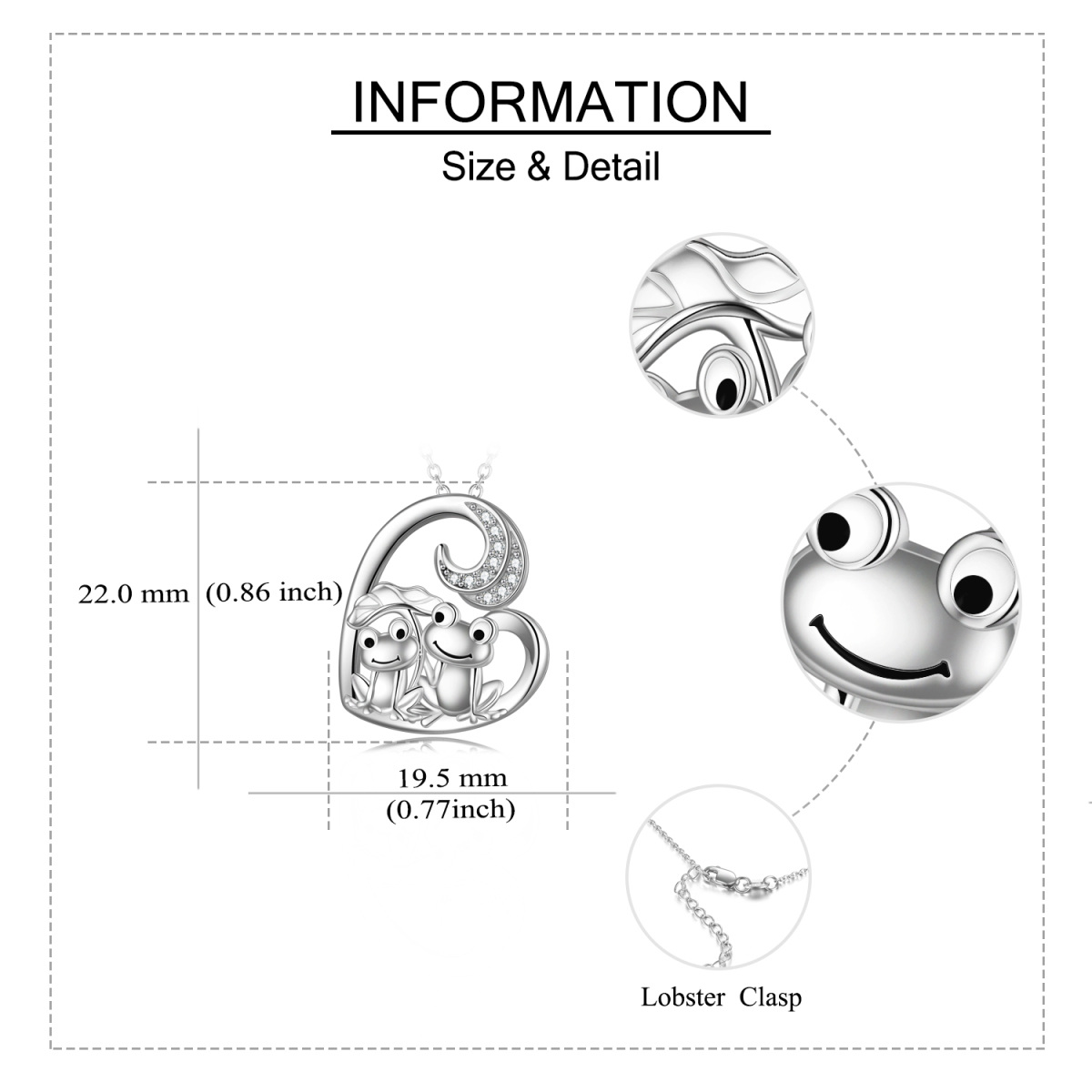 Sterling Silber Cubic Zirkonia Paar Frosch & Lotus Blatt Herz Anhänger Halskette-5