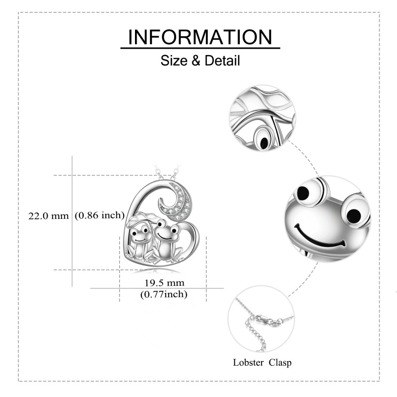 Sterling Silver Cubic Zirconia Couple Frog & Lotus Leaf Heart Pendant Necklace-5