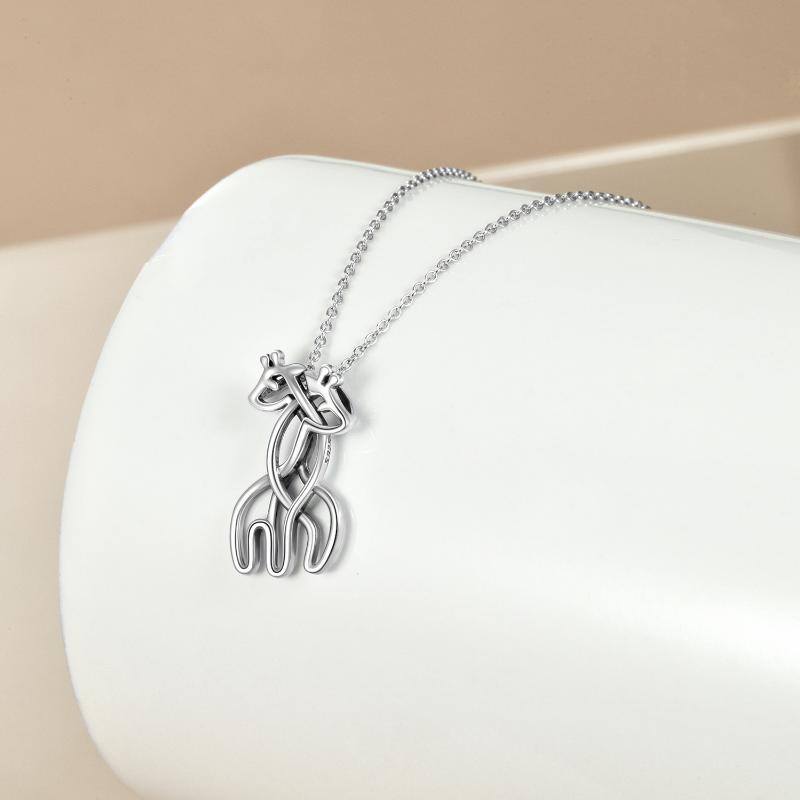 Sterling Silver Couple Giraffe Pendant Necklace for Lovers-3