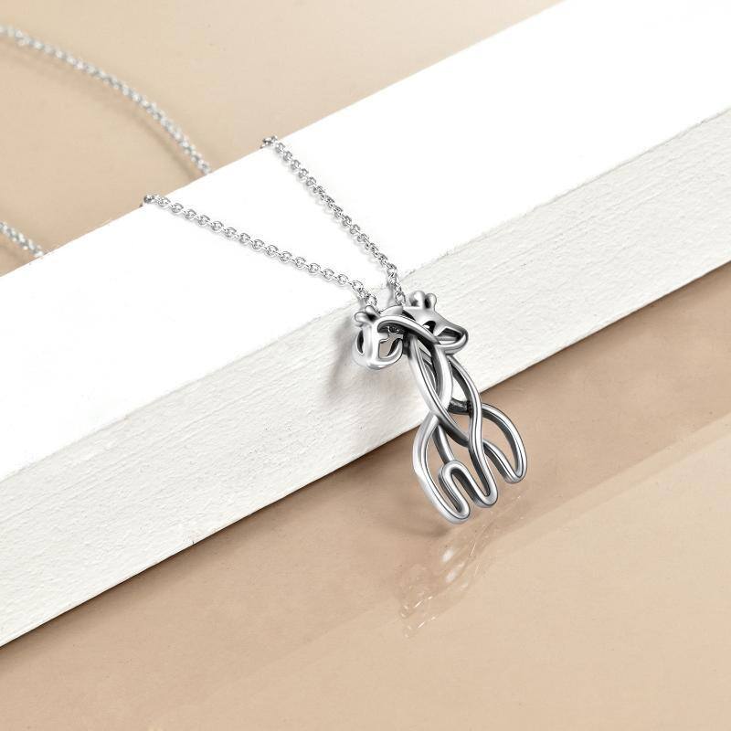 Sterling Silver Couple Giraffe Pendant Necklace for Lovers-4