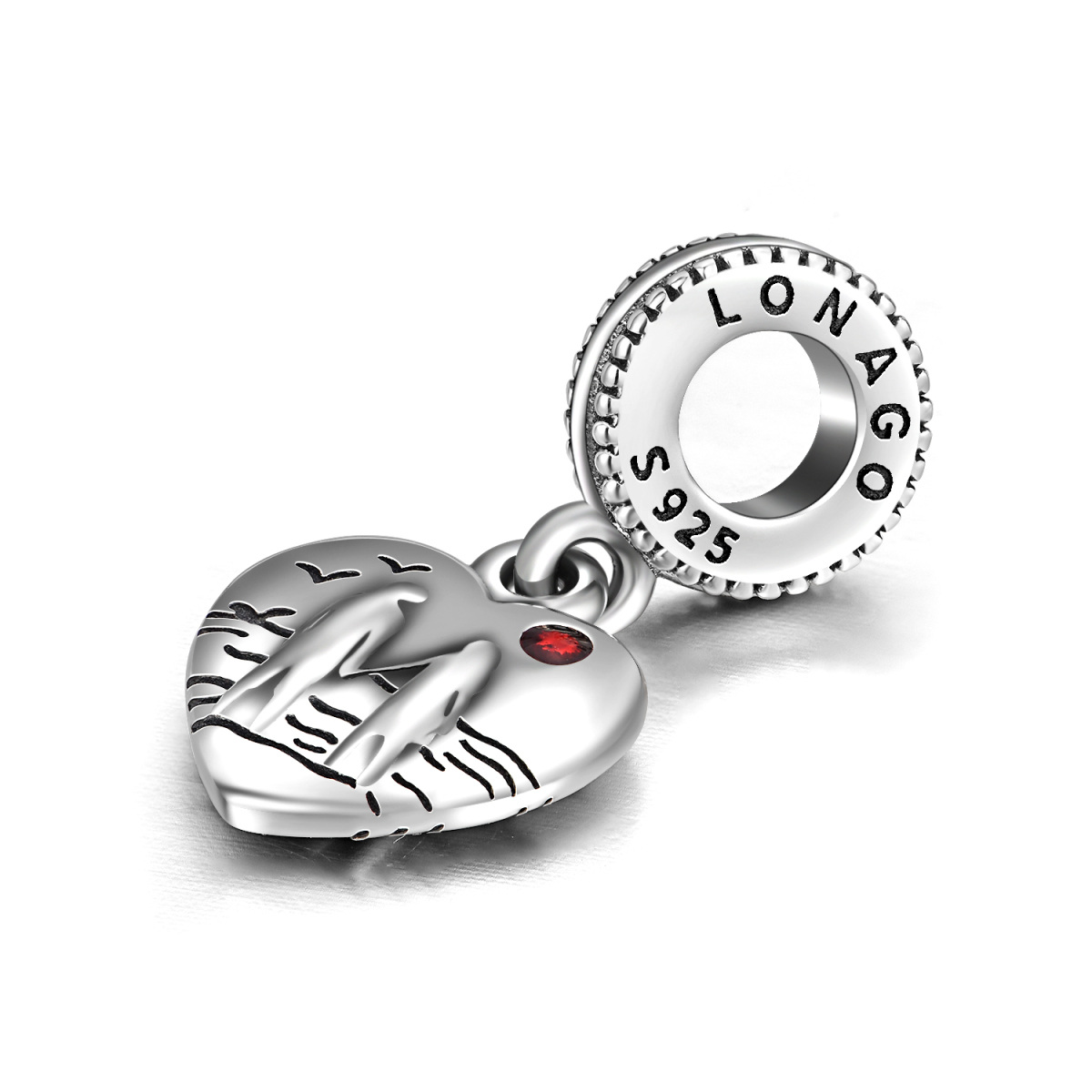 Sterling Silver Couple & Heart Dangle Charm-3