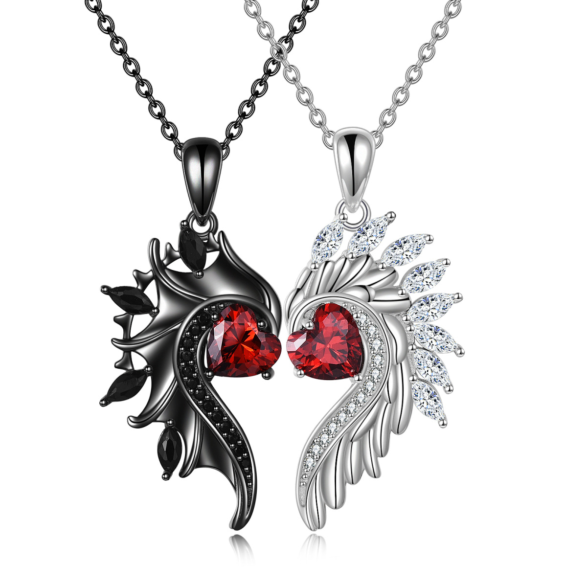 Collana con ciondolo a forma di coppia e cuore in argento sterling con zirconia cubica-1