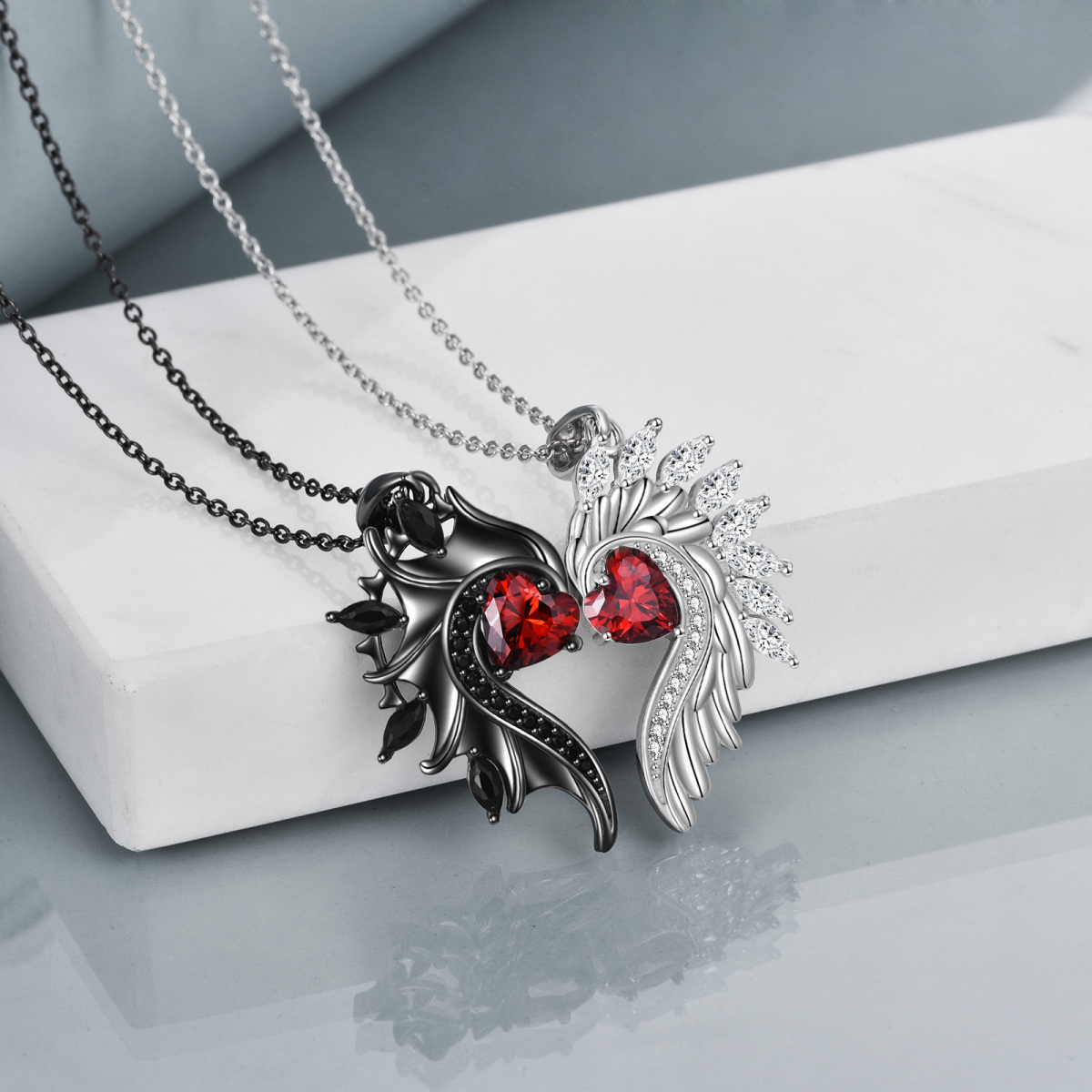 Collier en argent sterling avec pendentif couple et coeur en zircon cubique-5