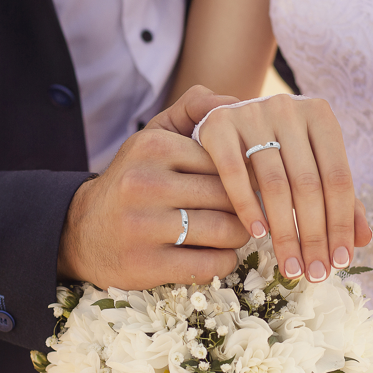 Anéis de casal em prata esterlina combinando com coração, presente de aniversário para homens e mulheres-2