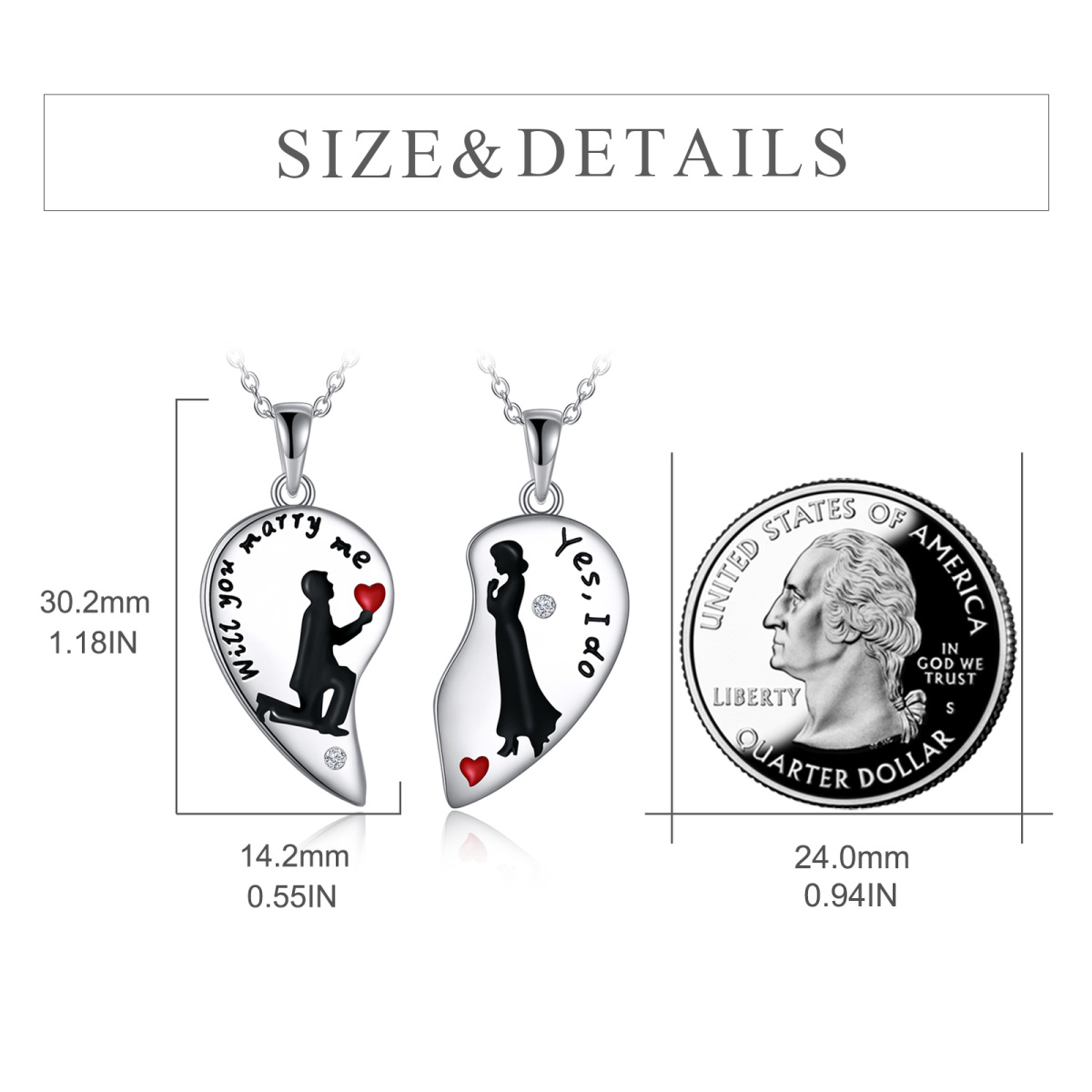 Sterling Silver Cubic Zirconia Couple Pendant Necklace with Engraved Word-5