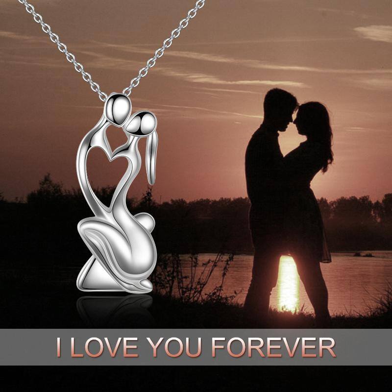 Collier à pendentif couple en argent sterling-6