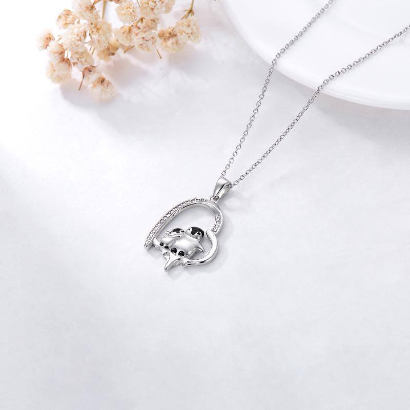 Sterling Silber Cubic Zirkonia Paar Pinguin & Herz Melting Ice Anhänger Halskette-4