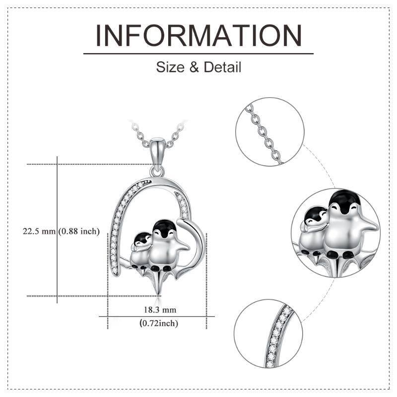 Sterling Silber Cubic Zirkonia Paar Pinguin & Herz Melting Ice Anhänger Halskette-5