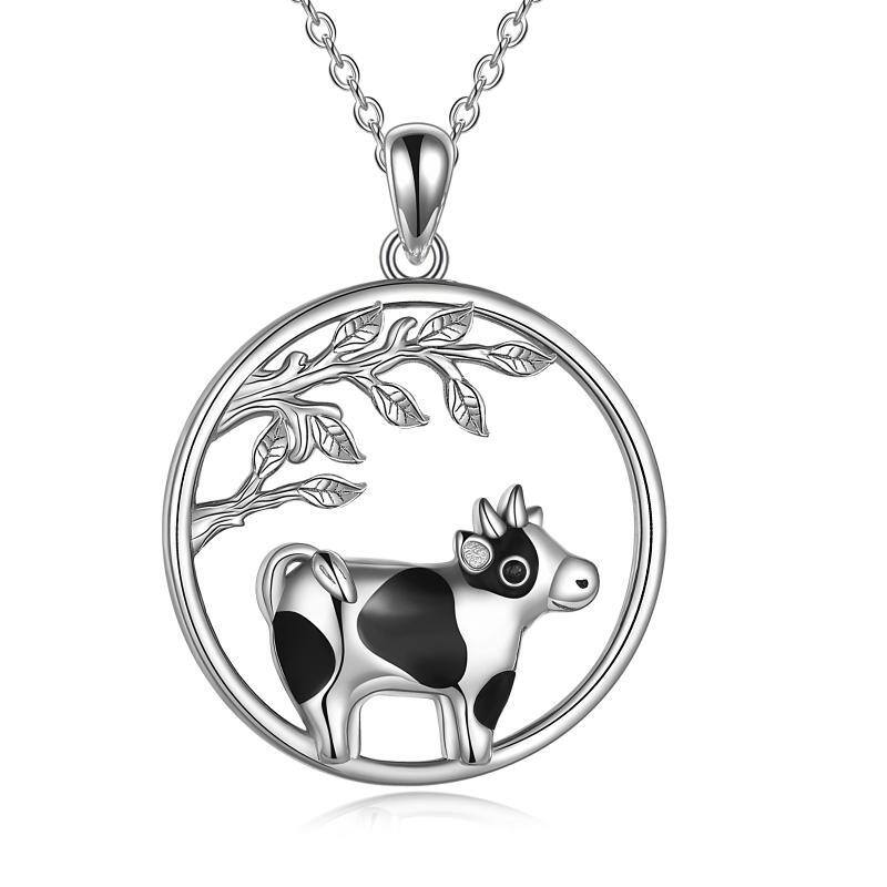 Sterling Silver Cow & Branches Pendant Necklace-12