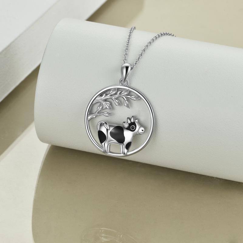 Sterling Silver Cow & Branches Pendant Necklace-3