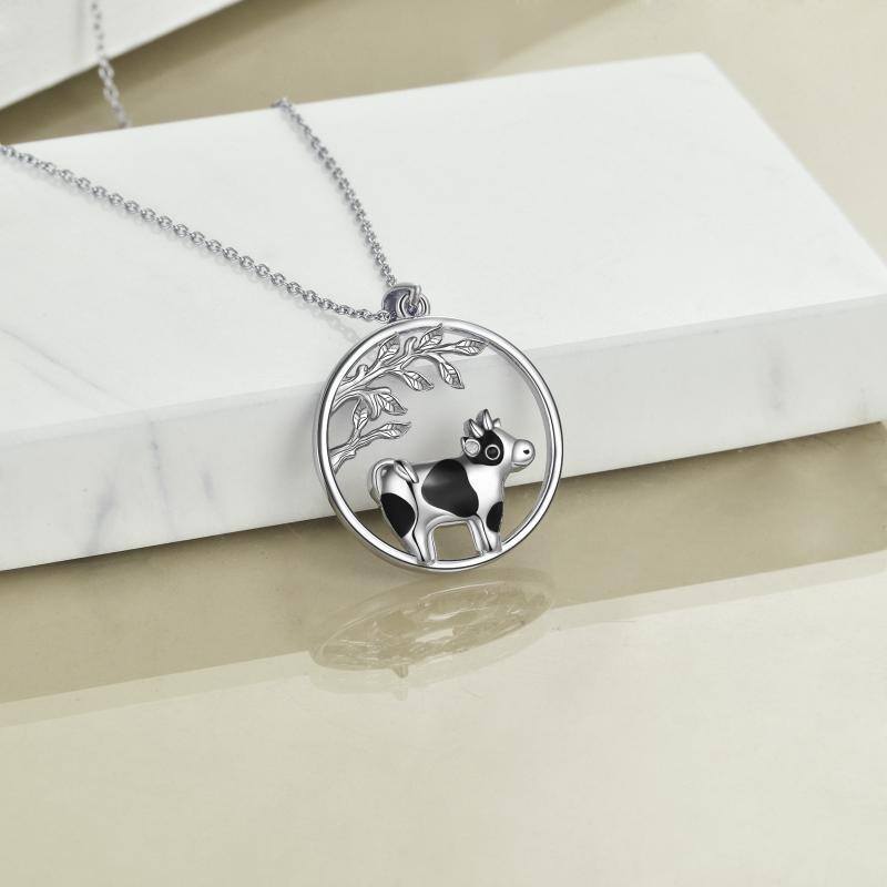 Sterling Silver Cow & Branches Pendant Necklace-4