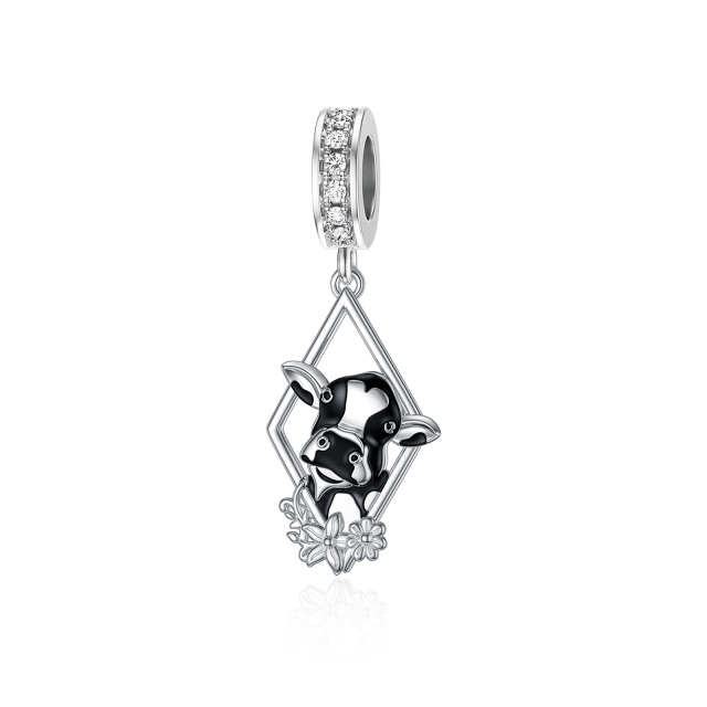 Breloque en argent sterling en forme de vache avec zircon cubique-1